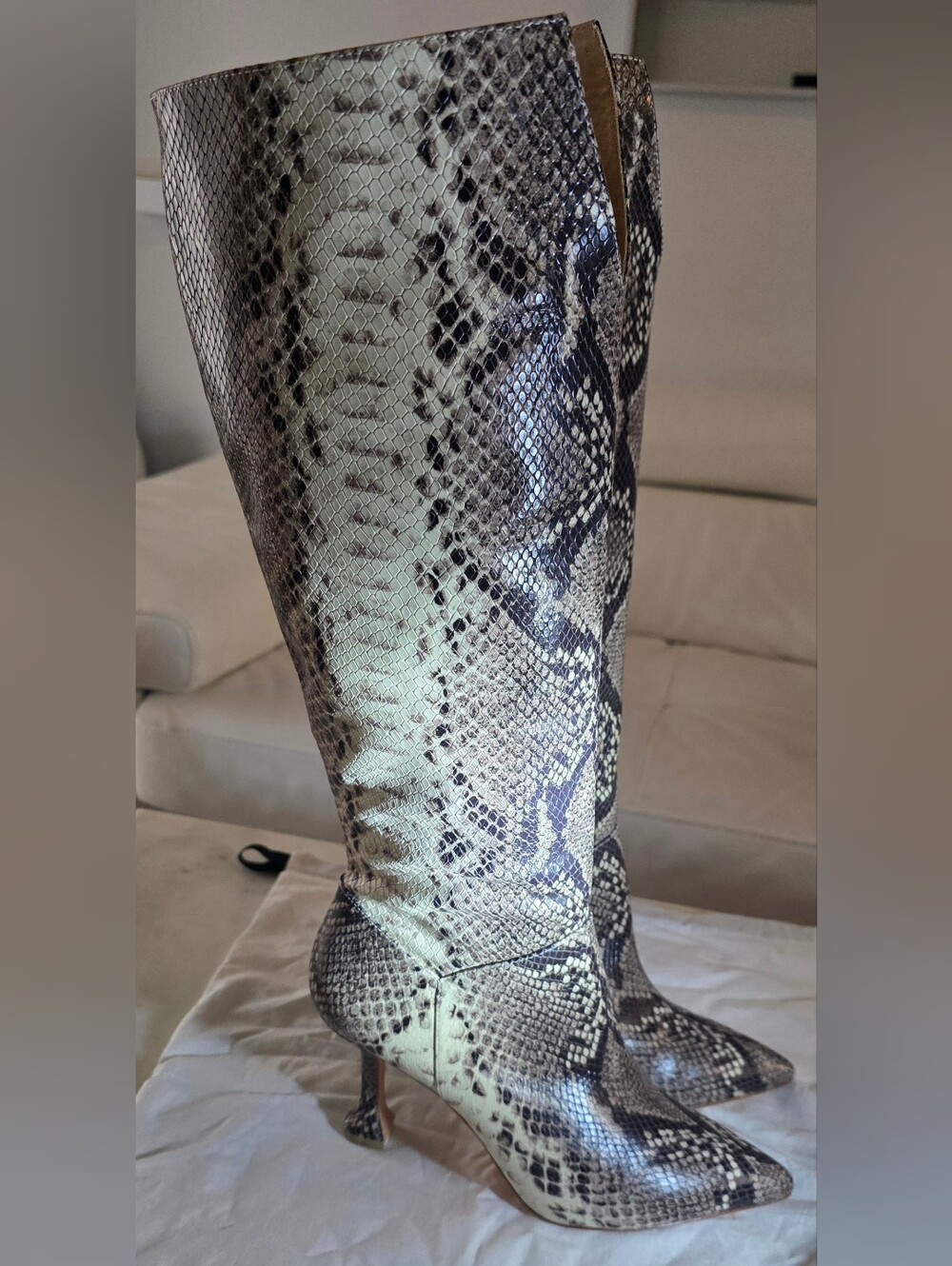Black Suede Studio Knee High Python Leather Boots - Picture 3 of 9